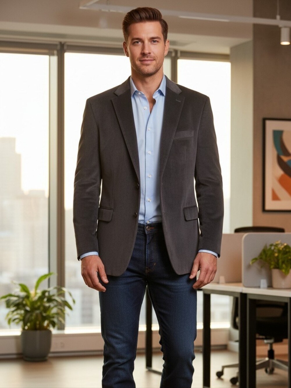 Chaps Men's 44 R Gray Velvet Sportcoat Single Breast